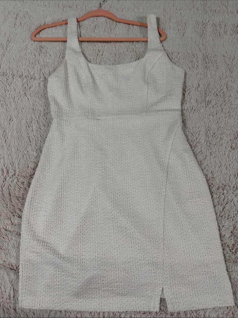 Express Cream Textured Square-Neck Mini Dress